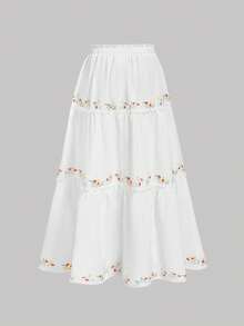 MOD Solid Color Ruffled Skirt With Ruffled Hem - 白 - チェックする 5