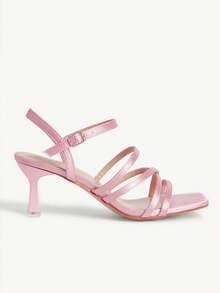 CUCCOO CHICEST French Pink Satin Multi-Ribbon Wrap Square Heel High Heel Sandals Wedding Shoes - Pink - View 8