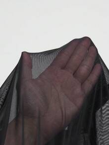 Maija Women's Black Patchwork Fabric Fitted High Neck Top, Urban Chic - Black - View 6