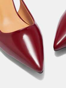 CUCCOO CURVES 女鞋 宽楦 时尚尖头粗跟酒红色后系带露跟鞋 简约经典日常舒适加厚高跟女鞋 大码女鞋 - 玫瑰紅 - 查看 8