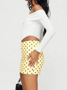 SHEIN BAE Women's Polka Dot Print Split Mini Skirt, Summer Fashion - Light Yellow - View 5