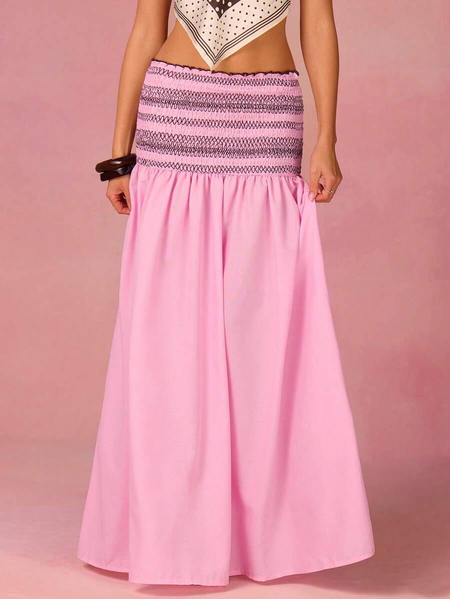 Athîral 女士休闲度假粉色半身裙，抽绳腰带，刺绣设计，度假休闲风 - 粉色 - 查看 1