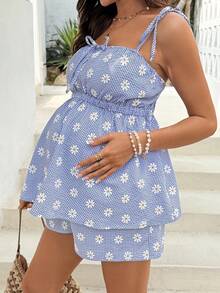 SHEIN 孕妇无袖上衣和短裤两件套 - 藍白色 - 查看 7