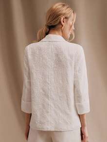 Anewsta Summer New Commuting Versatile Elegant Embroidered 3/4 Sleeve Design Loose Fit White Women Blazer Jacket - White - View 2