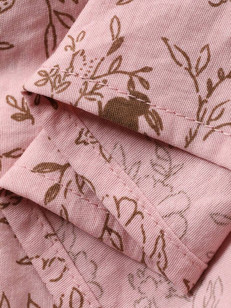 Spring Ditsy Floral Ruffle Trim Loose Women Pajama Set