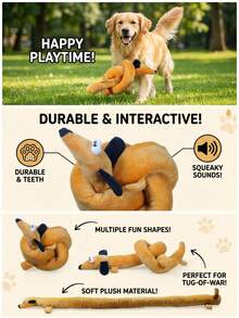 PETSIN 长条仿真腊肠犬毛绒玩具，内置BB弹吠叫声，可与狗狗进行互动拔河游戏 - 彩色 - 查看 2