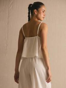 MUSERA Textured Cut Out Flowy Thin Strap Co-Ord Top Only Spring Summer Cosy Cute Daily Girly Vacation Sunlight Social - White - View 4