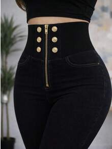 Adjusted Ribbon Type Mix Pants. Stretch. And Elastic Mixing - Black - View 2