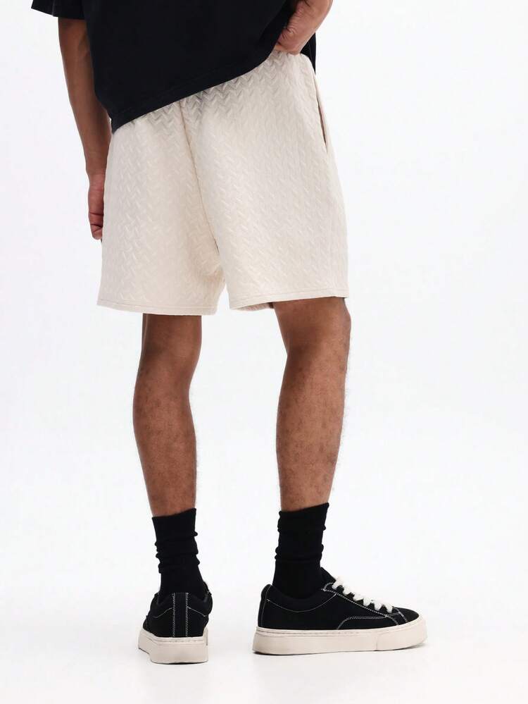 Herringbone Pattern Drawstring Shorts With Elastic Waistband
