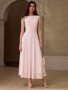 MOTF PREMIUM WOMEN'S LACE FAUX PEARL BEADED LONG DRESS - Pink - View 5