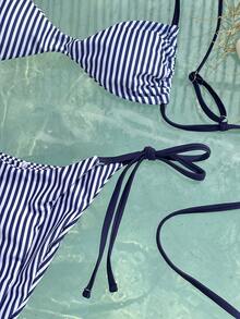 Swim Vcay New Arrival Spring/Summer Sexy Bikini Swimwear For Women, Blue Striped Halter - Blue - View 6