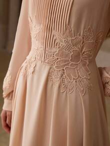 MOTF PREMIUM WOMEN'S CHARMING LACE PATCHWORK A-LINE DRESS - Apricot - View 4