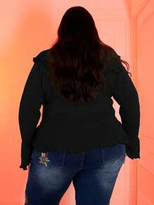 Pretty and Ole Plus Size Women Autumn/Winter Fashion Sexy & Sweet Ruffle Flare Sleeve Cardigan - Black - View 2