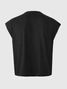 ROMWE MEN Street Life Men's Casual Solid Color Loose Fit Tank Top, Versatile Streetwear - Black - View 3