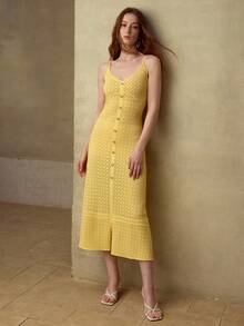 MOTF PREMIUM WOMEN'S CASUAL & DATE MID-LENGTH KNITTED DRESS, SPRING/SUMMER - Yellow - View 1