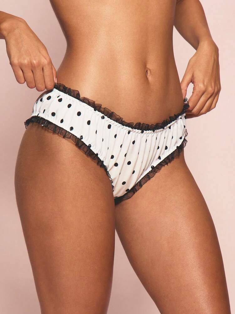 MISSGUIDED Polka Dot Hipster Briefs With Black Lace Trim Ruffle Underwear Panties Intimate Lingerie Cute Feminine Comfortable