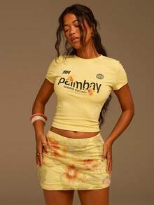 Athîral Women's Floral Pattern Casual Skirt - Yellow - View 1