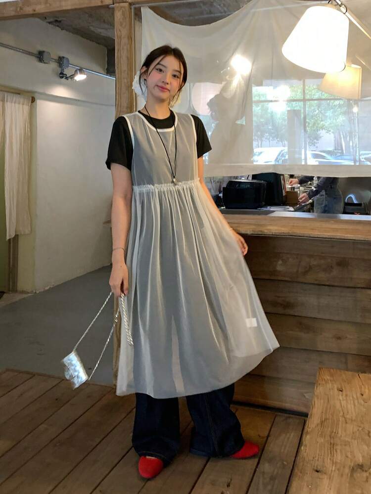 Women's Round Neck Solid Color Sleeveless Layered Korean Style Shirt Summer