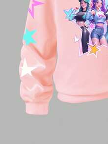 SHEIN ChillGRL 少女休闲时尚百搭甜美别致迷彩印花连帽衫和运动裤套装，舒适百搭，适合春夏穿着，也适合秋冬穿着，休闲街头风，返校季，户外野餐，摄影，校园，节日，礼物佳品 - 彩色 - 查看 4