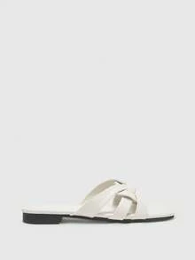 CUCCOO BIZCHIC Beach Daily Outer Wear Square Toe Slippers Women's Spring And Summer New Fashion Simple And Versatile Slip-On Shoes Holiday Comfortable Soft-Soled Sandals - Off-white - View 2