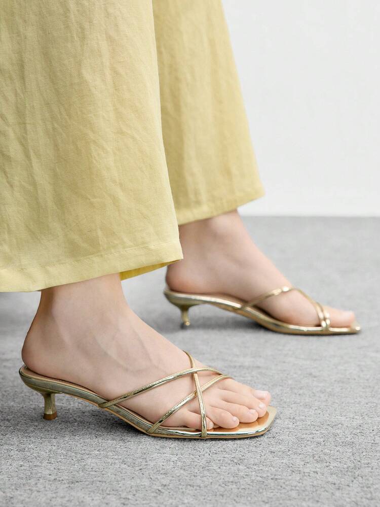 CUCCOO BIZCHIC Women Shoes Spring And Summer New Golden Stripe Women's High Heel Sandals Slippers Stylish Simple Comfort Versatile Commuter Sexy Sandals Women's Shoes Summer Shoes