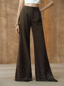 Aveloria Modichic Women's Modern Party, Casual Commute, Relaxed Straight Leg Flare Pants, Suit Trousers - Coffee Brown - View 3