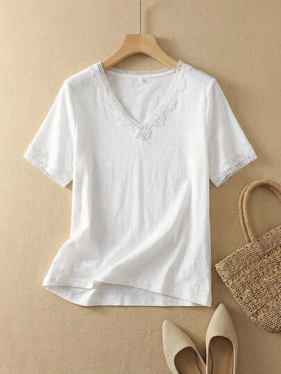 Rusticease Women's Solid Color Minimalist Short Sleeve T-Shirt, Everyday Wear Summer Clothes