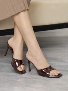 Sleekvia Ladies Sexy Mule Slip-On Summer Breathable High Heel Square Toe Women's Sandals Thin Heel Avant-Garde Elegant Coffee Brown - dark brown - View 1