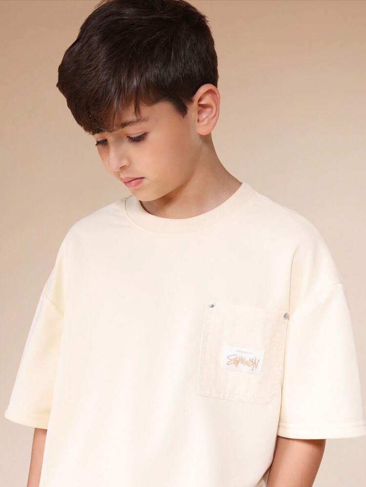 Jungen Oversized Crew Neck T-Shirt mit Brusttasche, Kurzarm T-Shirt für den Alltag