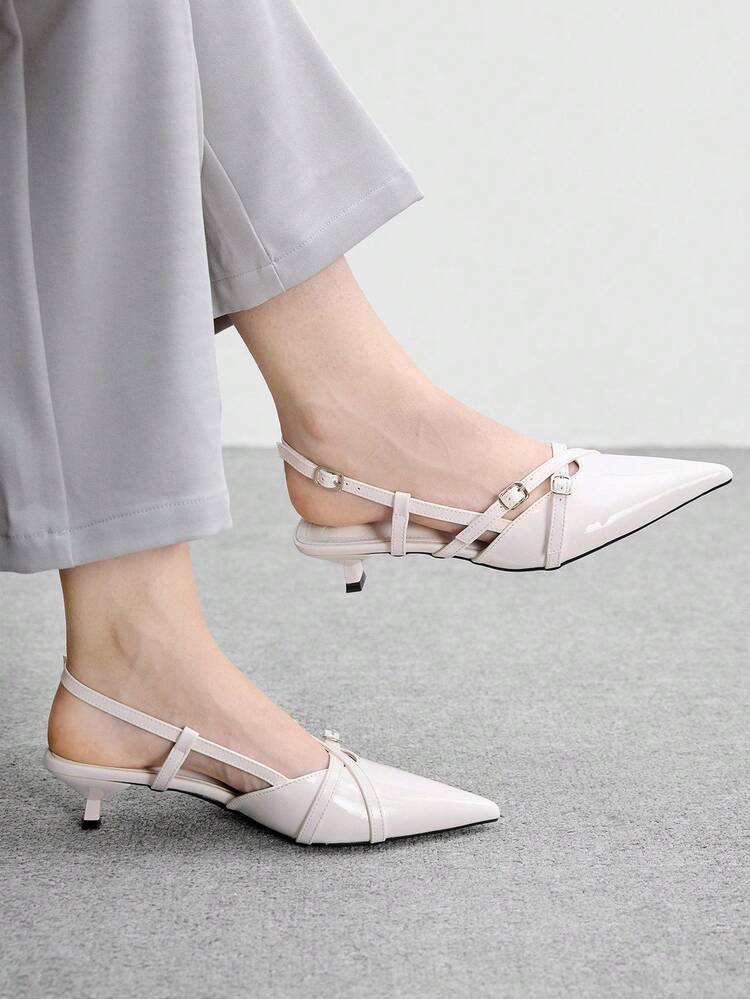 CUCCOO BIZCHIC Women's Pointed Toe Criss-Cross Strap Comfortable High Heel Pumps, Black & White, Versatile For Work & Daily Wear Spring Shoes