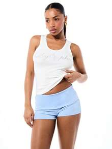 BABYPHAT Débardeur côtelé pour femmes avec design d'ailes d'ange, débardeur d'été décontracté sans manches, col en U, top blanc ajusté - Blanc - Voir 1