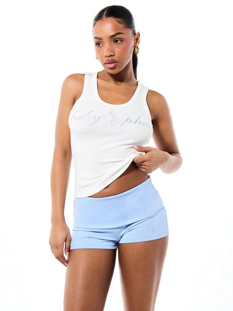 BABYPHAT Women's Ribbed Tank Top With Angel Wing Design Sleeveless Casual Summer Tank Top Scoop Neck Fitted White Top