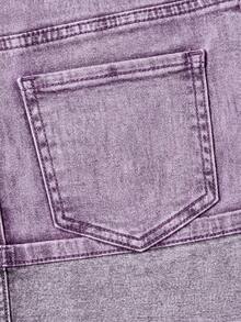 SHEIN MOD 女士纯色休闲夏季时尚百搭牛仔半身裙，带腰带环 - 紫色 - 查看 4