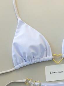 Swim Mod Bộ bikini hai mảnh màu trắng sữa với khóa kim loại hình trái tim, kiểu dáng yếm, thích hợp cho kỳ nghỉ xuân/hè bên bờ biển. - Nhiều màu - Xem 3