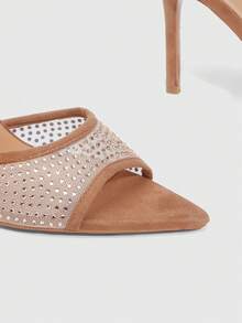 CUCCOO SZL Sandales à talons hauts en maille ornées de strass couleur champagne - Camel - Voir 6