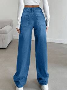 VAQUEROS AZULES DE CORTE Y CINTURA BAJA PARA MUJER, Mujer Alta - azul real - Ver 2