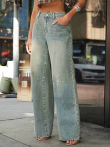 Denimoi Low Rise Baggy Fit Washed Jeans Boyfriend Jeans Fashionable Streetwear - Light Wash - View 5