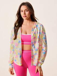 Gameset SHEIN Sport Ditsy Floral Hooded Casual Sports Jacket - Multicolor - View 6