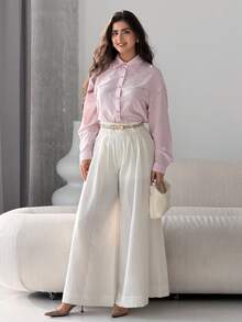 Modelyn 女士休闲工作服宽松水钻装饰落肩长袖衬衫，春秋季 - 粉色 - 查看 4