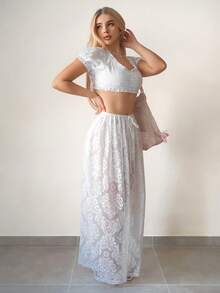 Sweetina 女士性感优雅蕾丝薄纱度假风半身裙 - 白色 - 查看 4