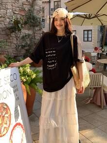 DAZY Women's Round Neck Embellished Korean Style Casual Summer Versatile Beaded T-Shirt Graphic Tees Women - Black - View 4
