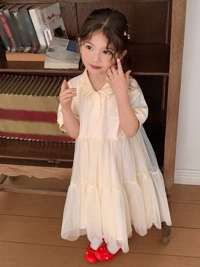 DAZY 女童领口网纱拼接韩版清新休闲连衣裙，春夏款