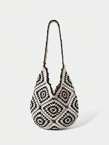 SHECARRY Stylish Hand-Woven Women's Shoulder Bag - Black and White - View 6