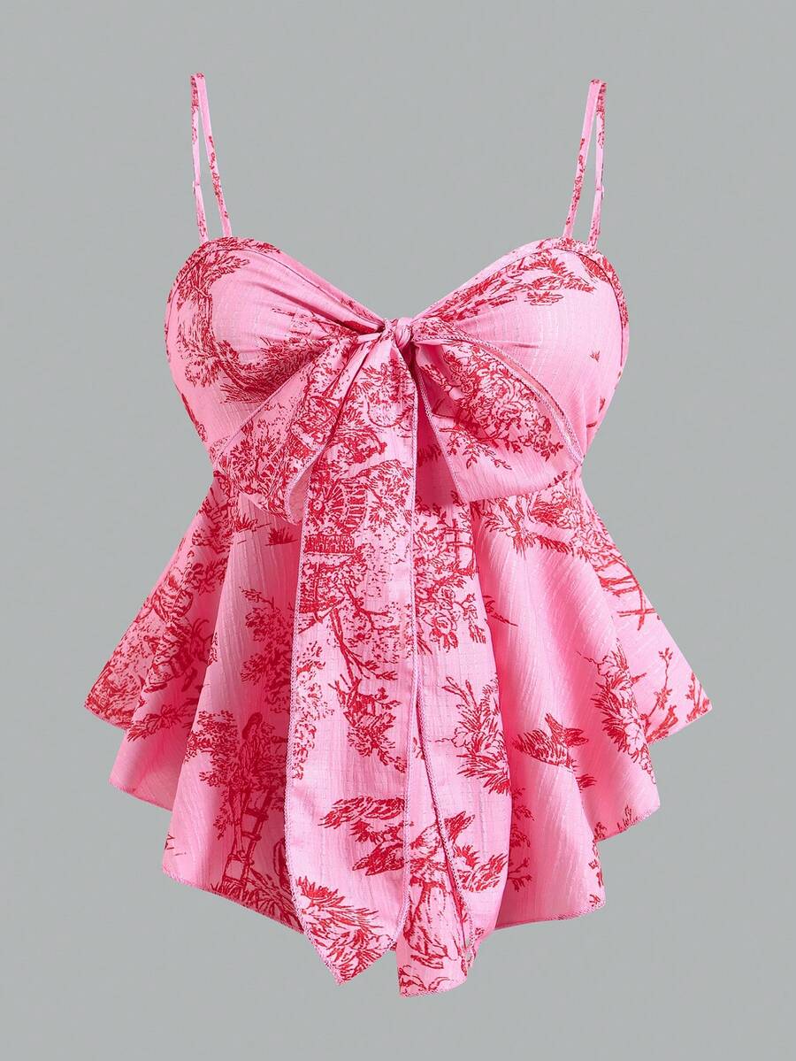 Qadelle 女士纹理印花修身吊带背心，优雅百搭，适合度假、通勤和日常穿着 - 玫紅色 - 查看 1