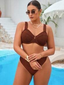 Swim Vcay Bộ đồ bơi bikini vải đặc biệt màu cà phê cỡ lớn - Cà phê nâu - Xem 5