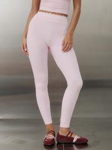 Aralina Leisurewear Scallop Waistband Active Spring Summer Exercise Vacation Beach Fitted Legging Pant Pink - Pink - View 2