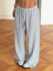 Muchica Striped Knit Wide Leg Casual Lounge Pants - Multicolor - View 5