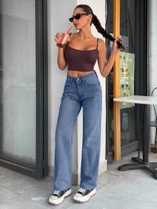 EURMUSE WOMEN WIDE LEG LOW WAIST JEANS - Medium Wash - View 1