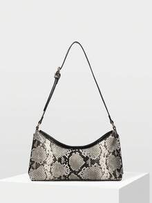 MOTF Sac à épaule de mode pour femme avec motif peau de serpent, idéal pour le trajet domicile-travail - Noir et Blanc - Voir 2