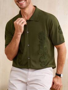 Manfinity CityGents 男士休闲纽扣短袖针织上衣 - 軍綠色 - 查看 7